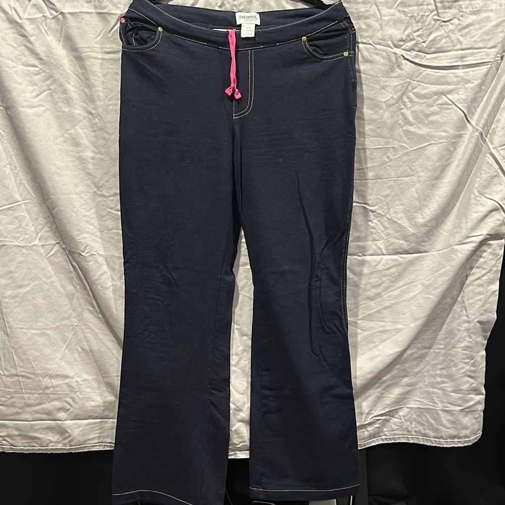 Pajama Jeans Navy Jeans with Pink Ties